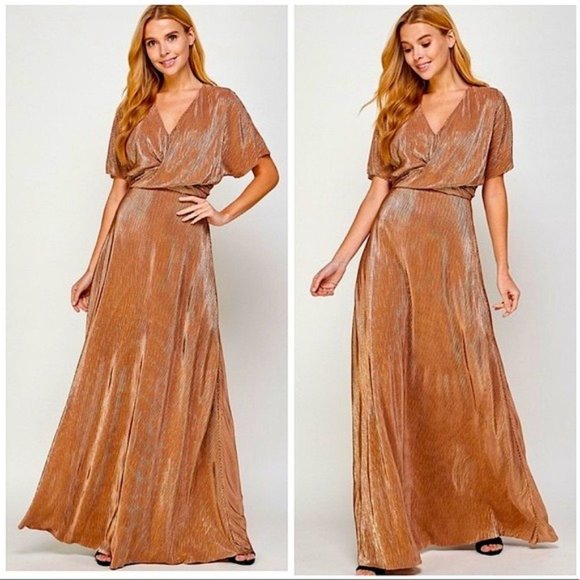 Penna&Pine Dresses & Skirts - Golden Bronze Front Twist Formal Maxi Dress